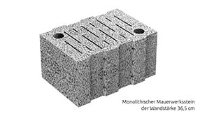 Monolithischer Mauerwerksstein der Wandstärke 36,5 cm 